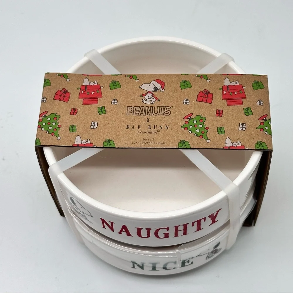 Rae Dunn x Peanuts Christmas Holiday Pet Bowl NAUGTY and NICE